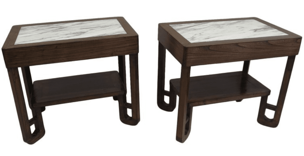 wood tables with marble