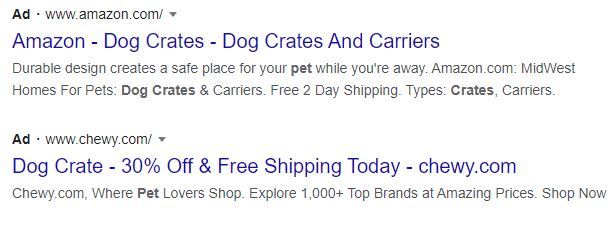 dog crate paid search result
